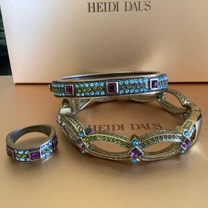 Heidi Daus Set Crystal Bangle Bracelets With Matching Ring Multi SZ M SZ 8